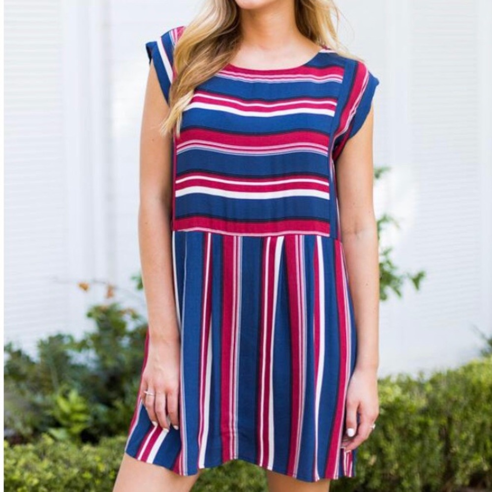 NWT Blue red and white strip babydoll dress